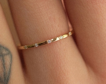 14K Gold Half Eternity Diamond Ring. Dainty Diamond Pave Ring. Elegant Stackable Diamond Ring. Delicate Wedding Band. Gift For Her.