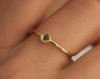 Black Diamond Stackable Ring, 14K Gold Dainty Band. Elegant Anniversary Gift for Her.