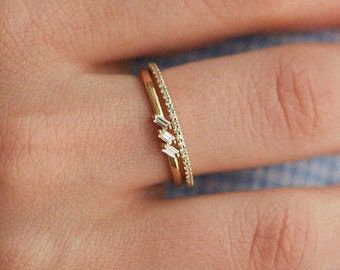 Three Baguette Diamonds Ring in 14k Solid Gold. Delicate Stackable Ring. Dainty Gold Diamond Ring. Valentine's Gift For Her.