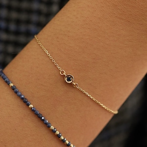 14K Solid Gold Sapphire Bracelet. September Birthstone Bracelet. Minimalist Sapphire Bracelet. Gifts For Her. Bezel Set Sapphire