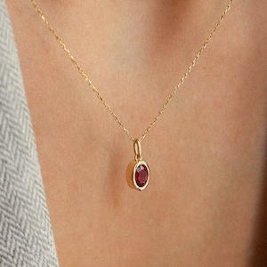 14K Gold Oval Ruby Necklace. July Birthstone Necklace. Natural Ruby Necklace. Gold Ruby Pendant. Gift For Her. Anniversary Gift