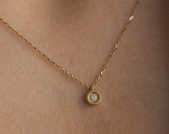 Dainty Diamond Necklace In 14K Solid Gold. Minimalist Diamond Necklace. Gift For Her. Anniversary Gift.