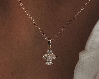 14K Gold Minimalist Diamant Halskette. Tropfen Diamant Halskette. Geschenke für Sie.