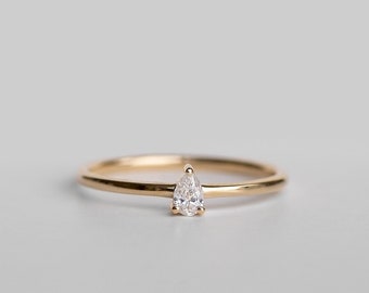 14K Gold Teardrop Ring. Delicate Stackable Ring. Dainty Diamond Ring. Statement Ring. Gift For Her For Her.