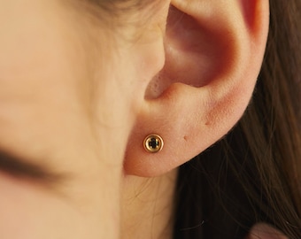 14K Solid Gold Black Diamond Stud Earrings. Minimalist Diamond Earrings. Gift For Her for Her. Mother's Day Gift