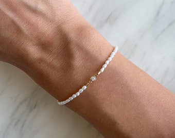 Dainty Diamond Bracelet. Delicate freshwater pearl bracelet. Anniversary gift. Gift for Her. Gift For Her For Her.