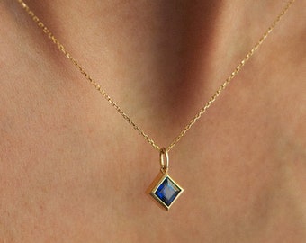 Elegant Blue Sapphire Necklace in 14K Solid Gold. Dainty Sapphire Necklace. September Birthstone Pendant. Gift For Her.