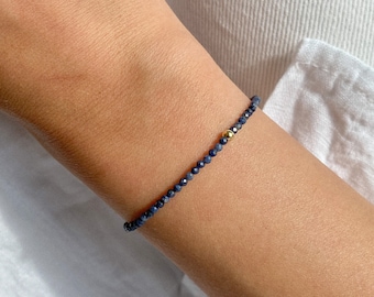 14K Solid Gold Sapphire Bracelet. Minimalist Sapphire Bracelet. Dainty 14K Solid Gold Bracelet. Valentine's Day Gift.