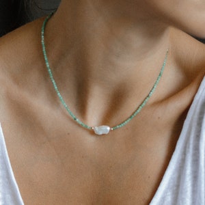 Fine 14K Solid Gold Emerald Necklace. Dainty Solid Gold Necklace. Anniversary Gift. Gifts for Her. image 2