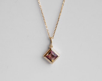 14K Solid Gold Pink Tourmaline Pendant Necklace.Dainty Tourmaline Pendant Necklace. October Birthstone Necklace.
