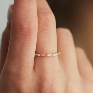 14K Gold Half Eternity Diamond Ring. Dainty Diamond Wedding Band. Baguette And Round Diamond Ring. Stacking Ring. Gift For Her. image 6