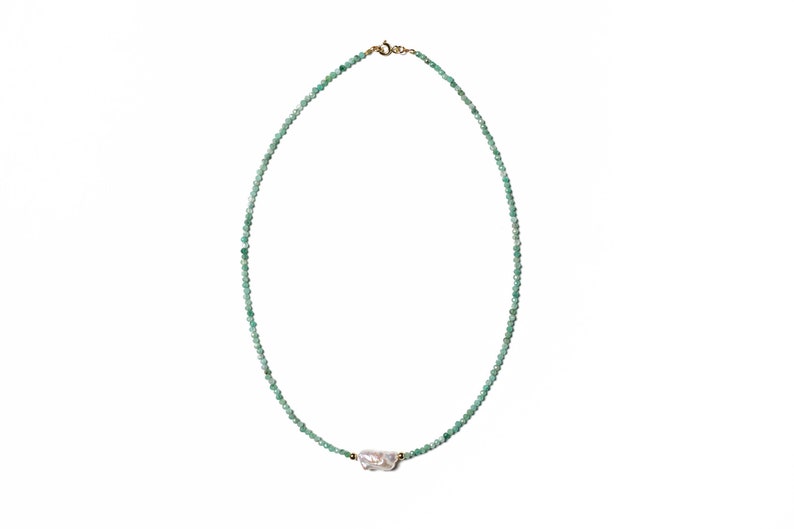 Fine 14K Solid Gold Emerald Necklace. Dainty Solid Gold Necklace. Anniversary Gift. Gifts for Her. image 4