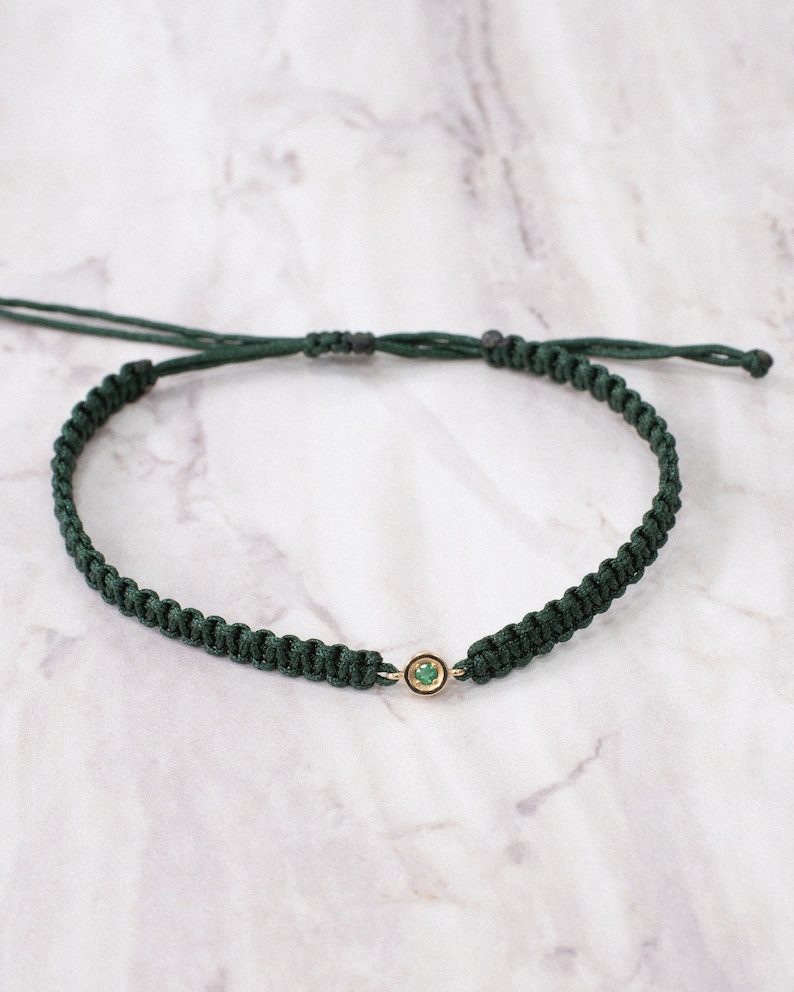 14K Gold Genuine Emerald Birthstone Bracelet. Emerald Friendship Bracelet. Couples Bracelets. Grifts For Him. Gifts For Her. Valentines Day. image 6