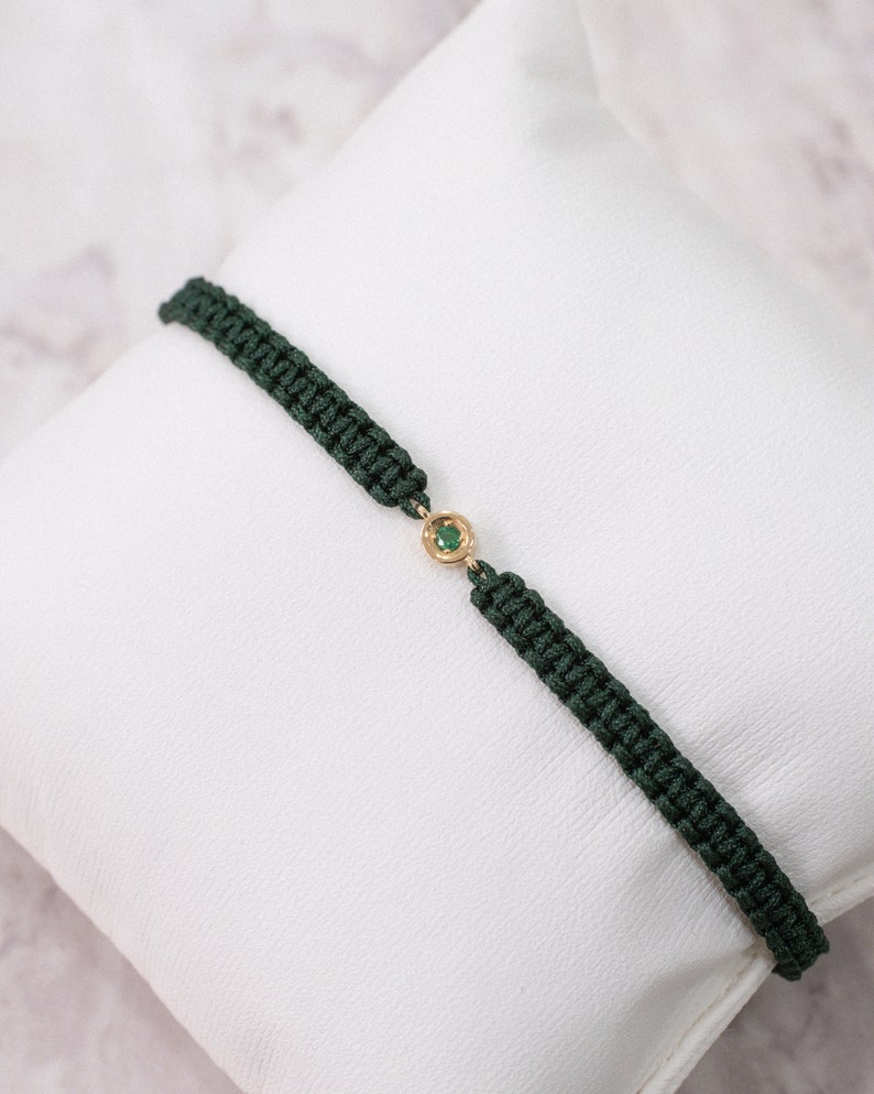 14K Gold Genuine Emerald Birthstone Bracelet. Emerald Friendship Bracelet. Couples Bracelets. Grifts For Him. Gifts For Her. Valentines Day. image 4