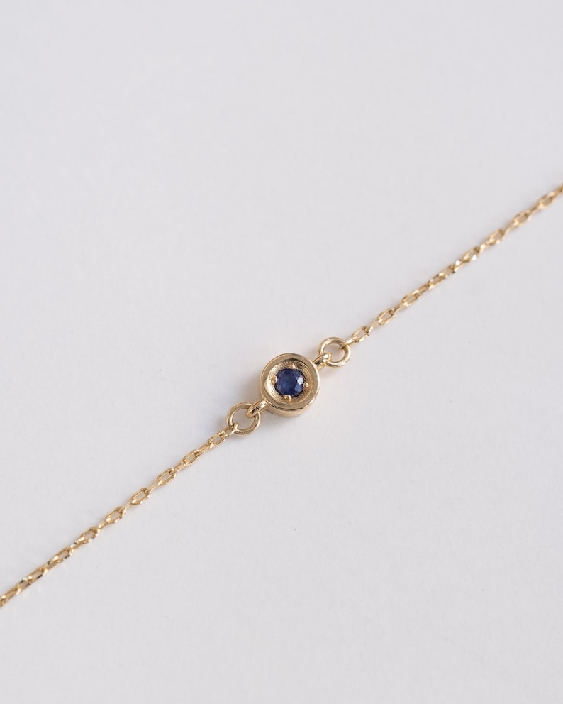 14K Solid Gold Solitaire Sapphire Bracelet