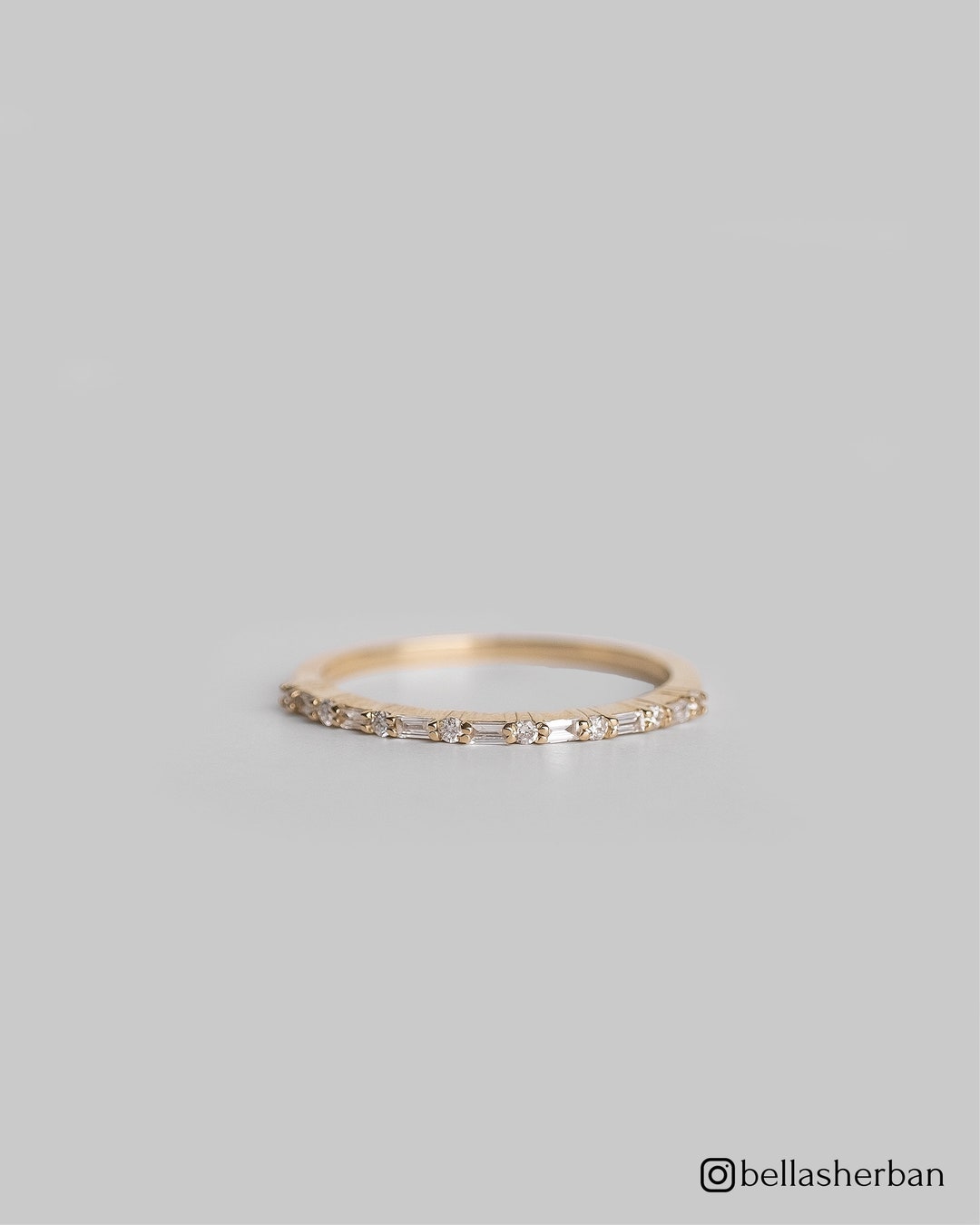 14K Gold Half Eternity Diamond Ring. Dainty Diamond Wedding Band ...
