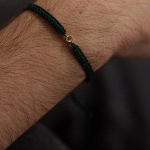 14K Gold Genuine Emerald Birthstone Bracelet. Emerald Friendship Bracelet. Couples Bracelets. Grifts For Him. Gifts For Her. Valentines Day. image 2