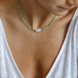 Fine 14K Solid Gold Emerald Necklace. Dainty Solid Gold Necklace. Anniversary Gift. Gifts for Her. image 3