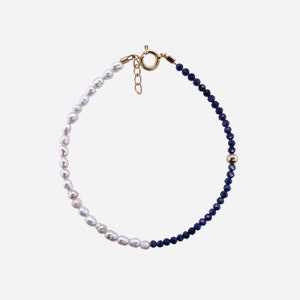 Dainty Sapphire and Pearl 14K Solid Gold Bracelet. September Birthstone Bracelet. Mothers Day Gift. Gifts for Her. image 4