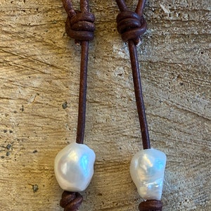 Statement genuine leather and baroque fresh water pearl