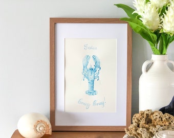 Watercolor Lobster Painting: Ocean Blue Coastal Art (A3/A4)
