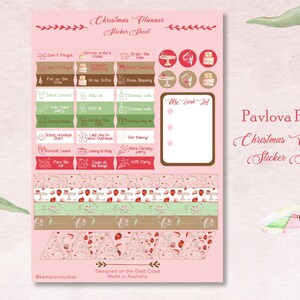 Erdbeer Pavlova Kuchen Pink Christmas Planner Scrapbook Aufkleber mit australischen Sprüchen, saisonale Countdown wichtige Termine, Urlaubsplanung