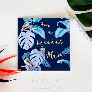 Biglietti di auguri per una mamma speciale per la festa della mamma, carta tropicale per la mamma, carta del giorno della mamma in lamina d'oro, carte quadrate