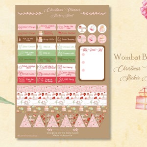 Australian Summer Holidays Christmas Planner Scrapbook Aufkleber mit australischen Sprüchen und rosa Papagei, saisonale Countdown Schlüsseldaten, Wish list