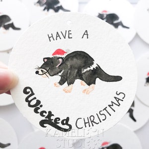 Australische Animal Christmas Gift Tag, Aussie kerstkaart met Tasmaanse duivel, Heb een slechte kerst, grappige seizoensgebonden cadeaulabels