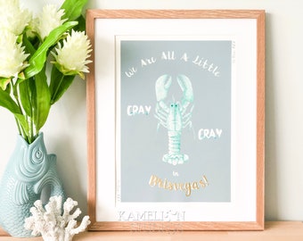 Brisbane Australia wall art, Watercolour Lobster with Totes Cray Cray quote, Decor for beach house, Travel Poster, Beach art, coastal art