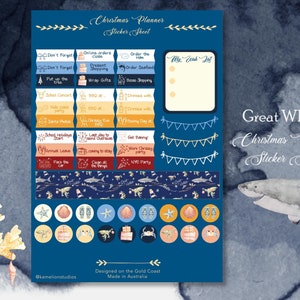 Toller Weißer Weihnachtshai für Scrapbook, Planer, Wunschliste, australische Sprüche mit Countdown-Schlüsseldaten, Urlaubsplanung
