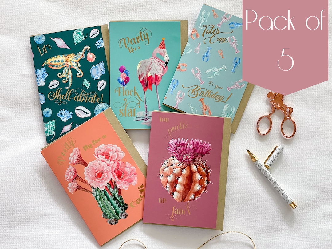 Funny Puns Greeting Cards Gold Foil Watercolor Designs Pack of 5 Etsy — free download