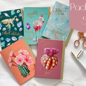 Pack 2022 de 5 tarjetas de felicitación en blanco para todas las ocasiones, incluidas las celebraciones de hitos del aniversario del cumpleaños. Gold Foil divertidos juegos de palabras