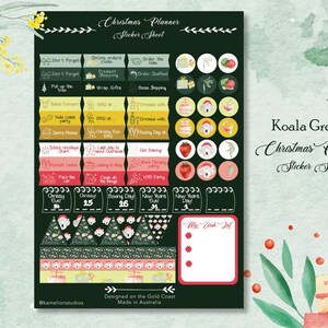 Niedlicher Koala-Grün-Weihnachtskalender-Planer Scrapbook-Aufkleber, Wunschliste, australische Sprüche mit Countdown-Schlüsseldaten, Feiertagsplanung