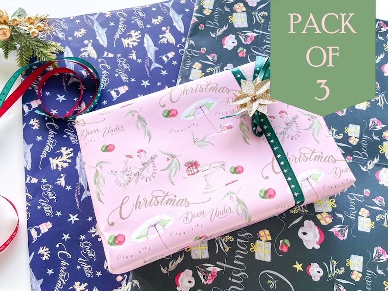 Australian Christmas Wrapping Paper: Aussie Animals, Natives - Pack of ...