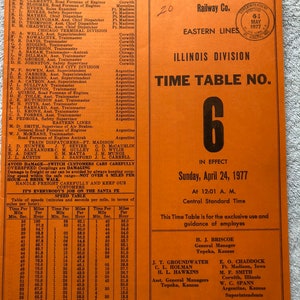 ATSF Santa Fe Railroad Timetable #6 1977 - Illinois Division