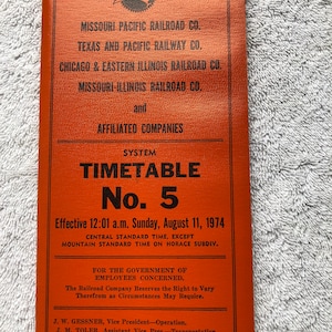 Missouri Pacific Railroad Timetable #5 1974