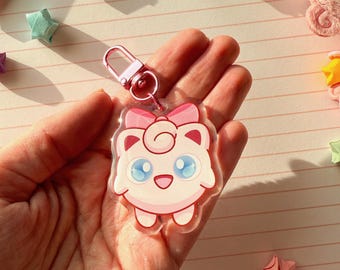 Acrylic Pink Jiggly Puff with a Bow Keychain