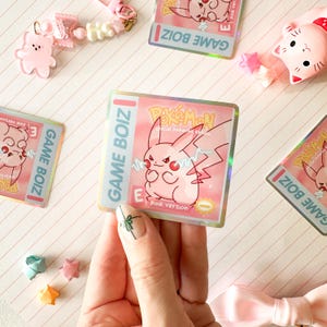 Sticker vinyle holographique rose poke version rose