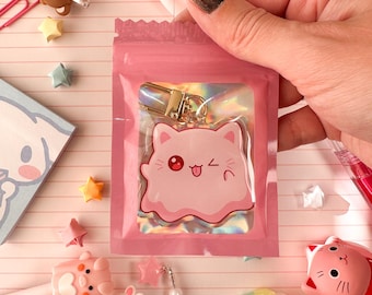 Acrylic Pinkeebooo Cat Ghost Original Character Keychain