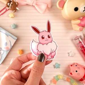 Adesivo de vinil Eevee rosa ultra brilhante