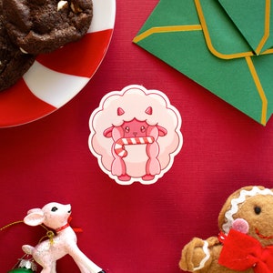 超光沢ピンクウールーシープクリスマスビニールステッカー