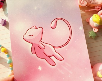 Impresión artística en miniatura de Pink Flying Mew, 7 x 5 pulgadas