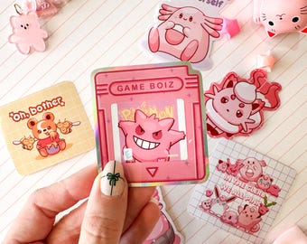 Holographic Pink Gengar Ghost Cartridge Vinyl Sticker
