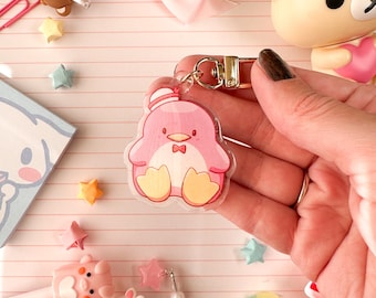 Acrylic Glitter Pink Tuxedo Penguin Sam Keychain