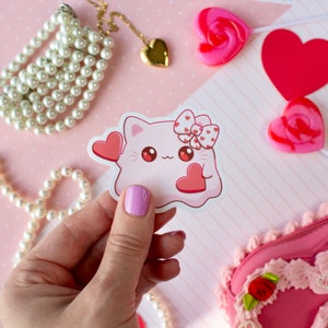 Ultra Glossy Pinkeebooo Cat Ghost Valentine Heart Vinyl Sticker