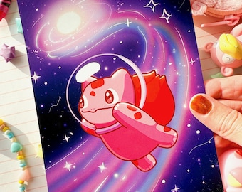 Pink Bulbasaur in Space Full Art Mini Art Print 7 x 5 inch