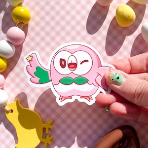 超光沢ピンクロウレットフクロウビニールステッカー