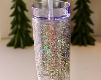 16oz plastic snow globe tumbler holographic glitter tumbler Christmas gift tumbler