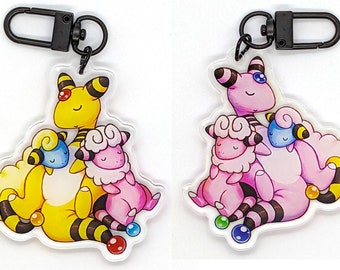 Ampharos, Flaaffy, and Mareep Acrylic Charm - Pokemon Clear Acrylic Keychain